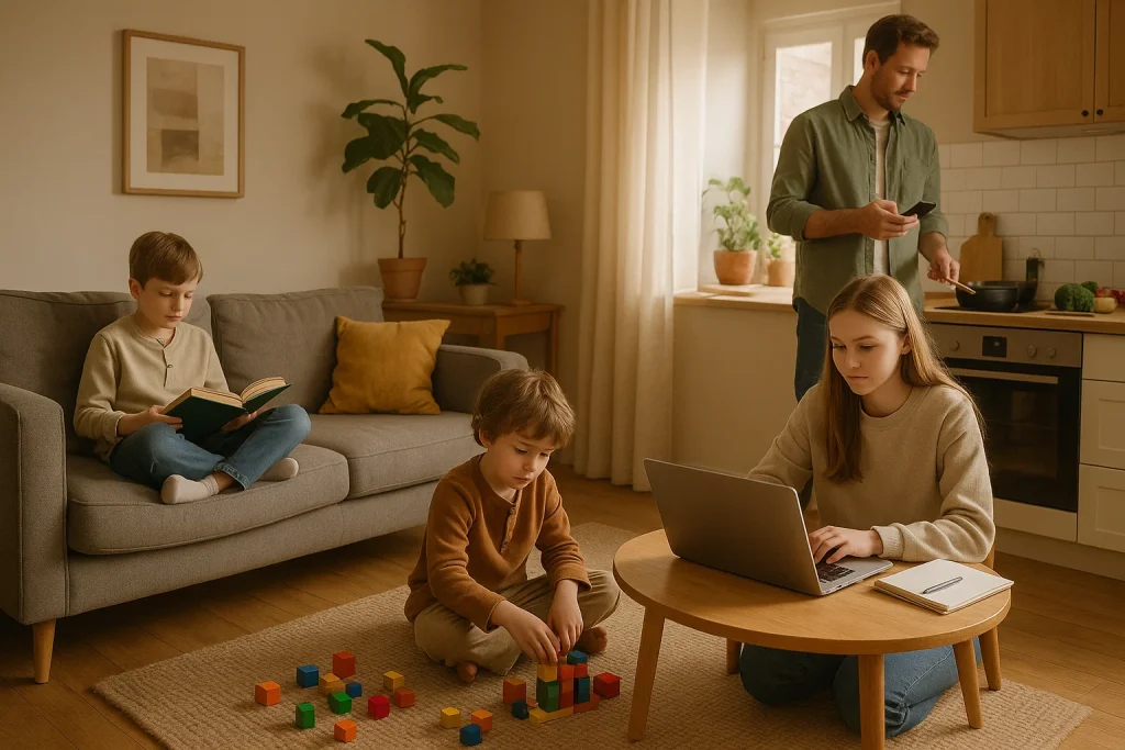 Gezin met mix van digitale en fysieke activiteiten