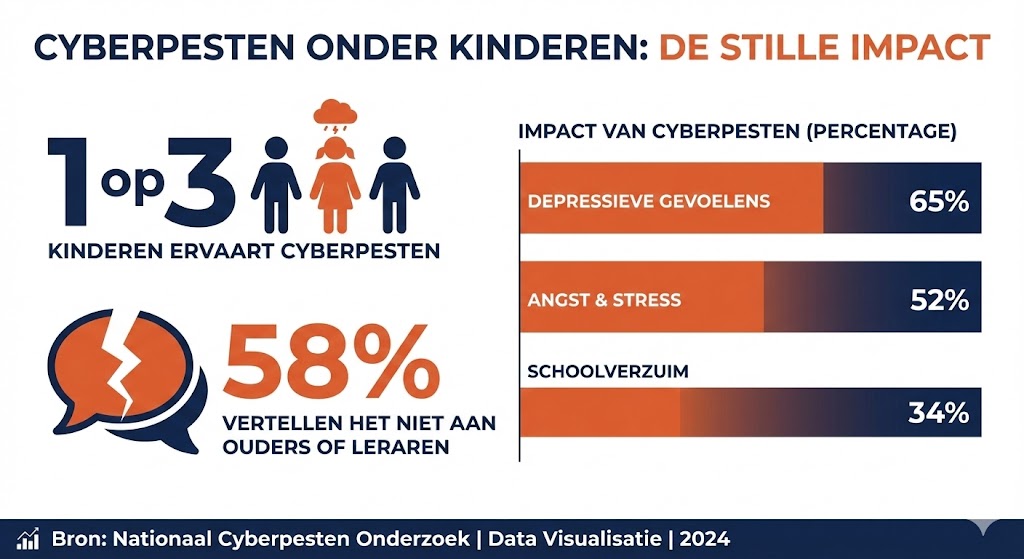 Kind kijkt verdrietig naar telefoonscherm