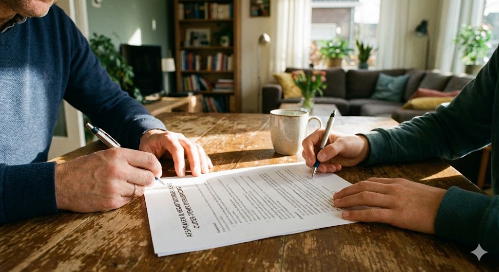 Ouder en kind ondertekenen telefooncontract