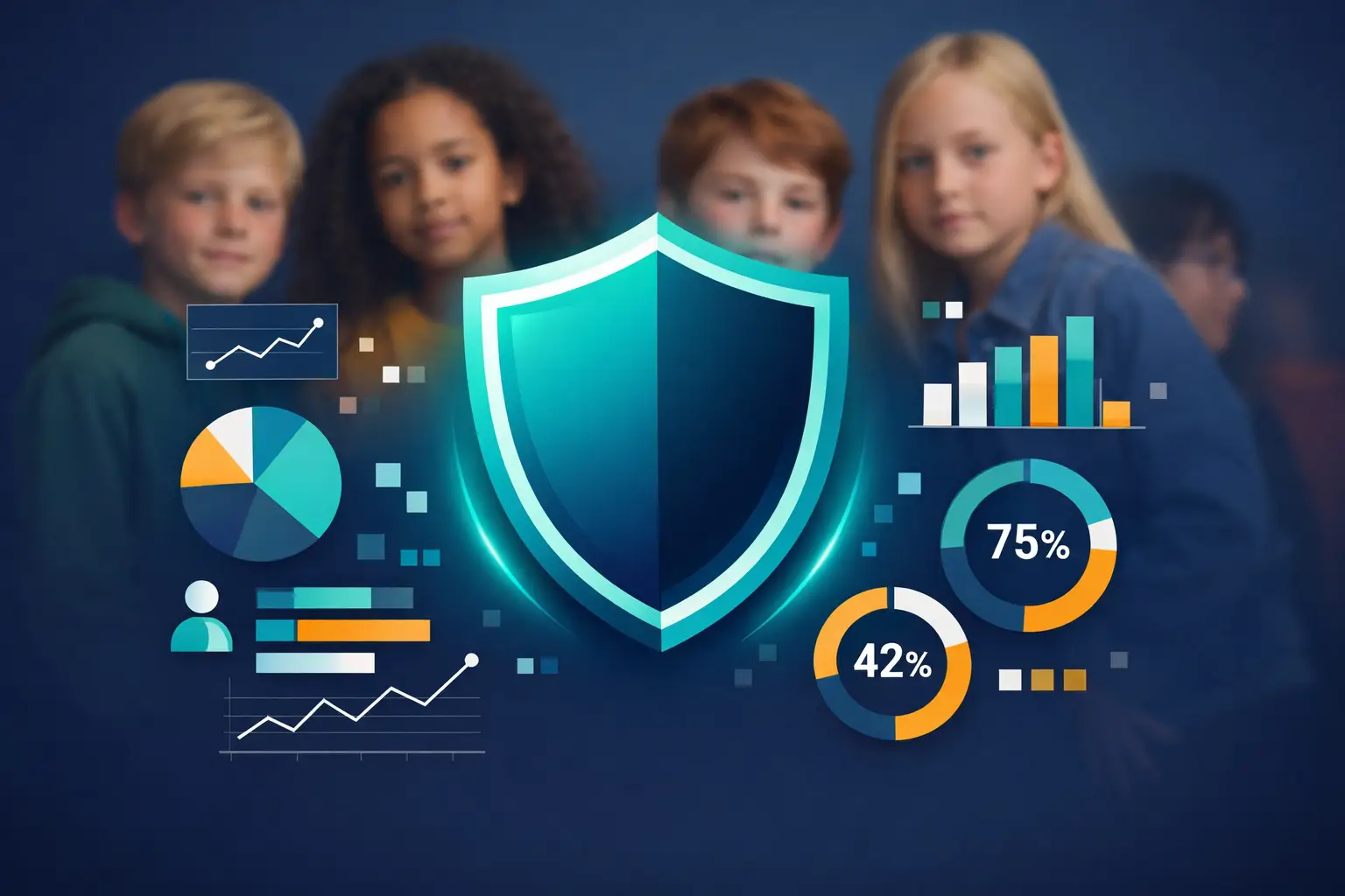 Infographic met statistieken over online gevaren voor kinderen in Nederland en Europa, 2024-2026