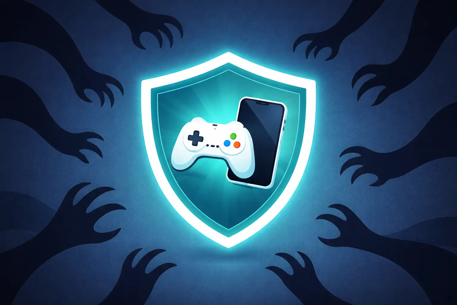 Beschermingsschild beschermt een gaming controller en smartphone tegen online grooming