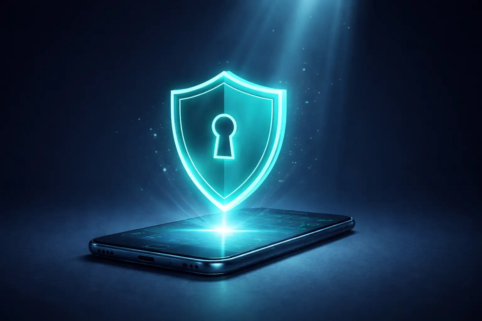 Digitaal beschermingsschild boven een smartphone als symbool voor bescherming tegen sextortion bij kinderen